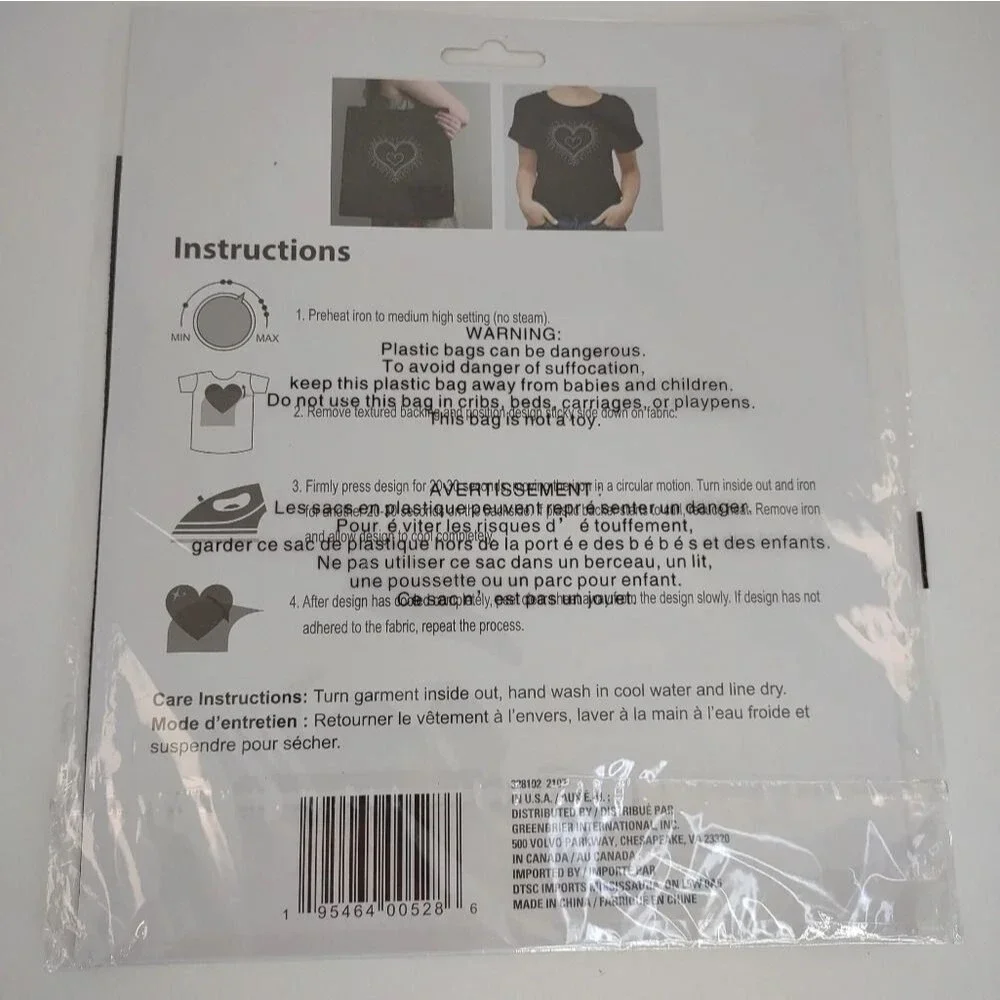 Crafter’s Square Iron-On Heart sparkle rhinestone Appliqué NWT